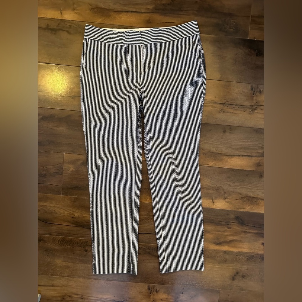 Ann Taylor Devin Fit Navy Stripe Pants Sz 4 | Seersucker Summer Work Pant